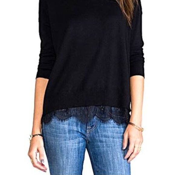 JOIE, Hilano black cashmere blend classic lace trim sweater - Picture 3 of 13